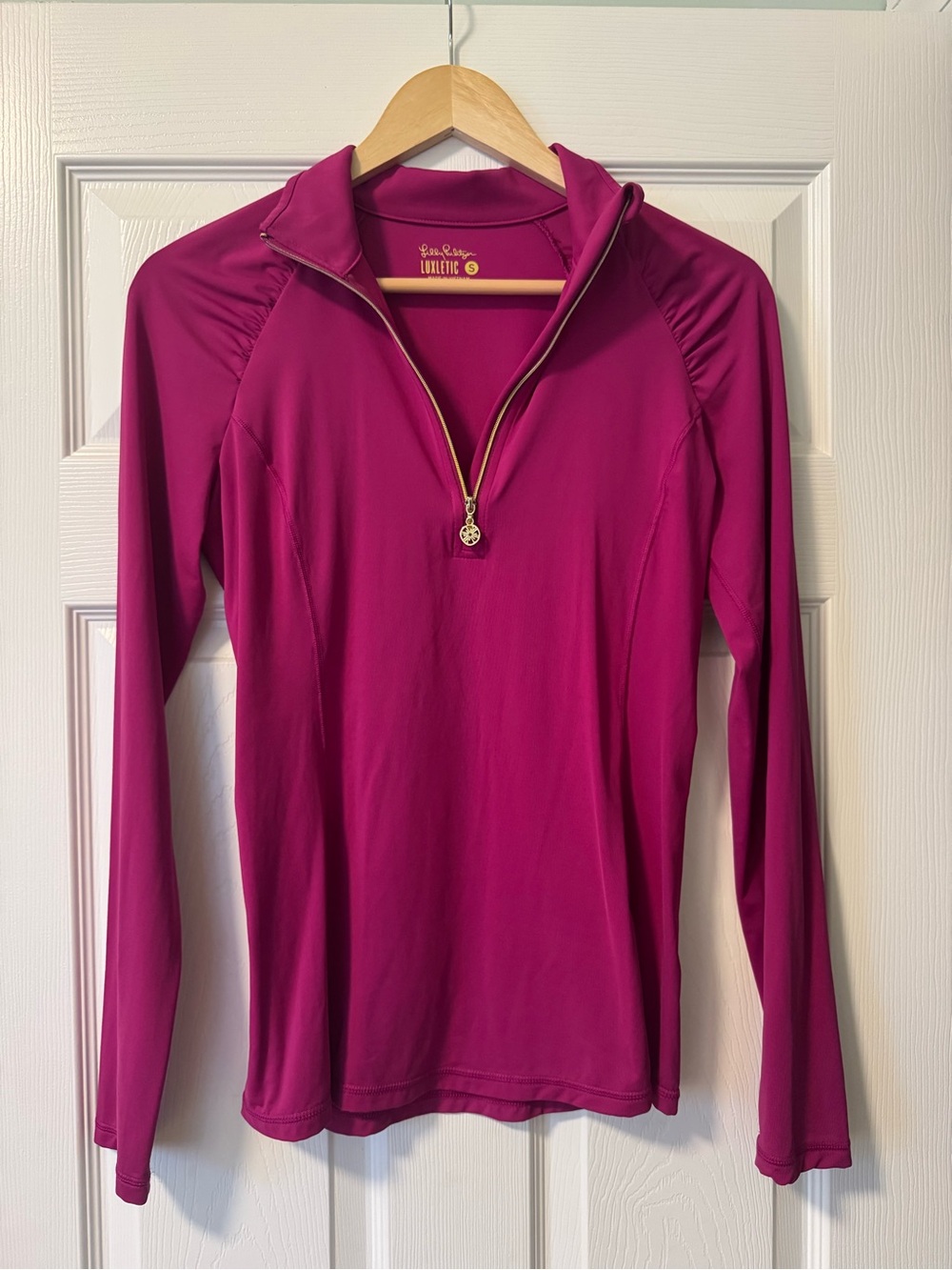 Lilly Pulitzer Luxletic UPF50+ Justine Pullover. Berry Pink Size Small. Like New